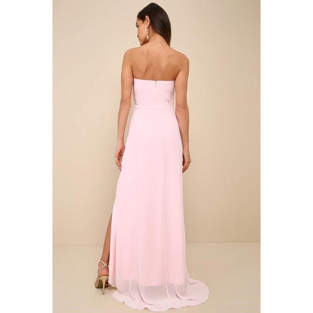 LULUS Women's Splendid Aura Chiffon Pleated Strapless Maxi Dress Size XL In Pink - Picture 3 of 12